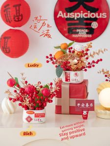 New Year Fortune Fruit Artificial Flowers Living Room Dining Table Decorations Display Pieces Silk Flower Bouquet Chinese Style