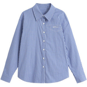 INMAN | French Style Blue Check Shirt for Women Long Sleeve Suitable for Layering Spring Summer