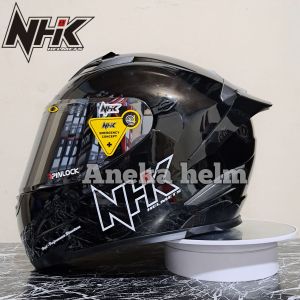 paket ganteng NHK RX9 black glossy flat visor iridium/helm full face double visor