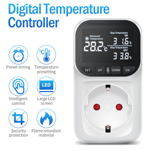 220V Temperature Controller Socket EU Plug LCD Display Digital Thermostat Preset Timer Switch Cooling Heating Temperature Sensor