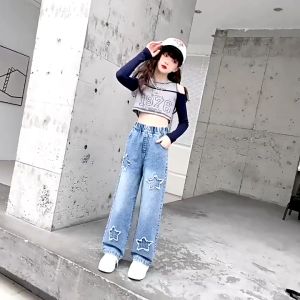Kids Maong Pants Soft Denim Leggings Jeans Embroided Denim Pants for Girls 6-15 Yrs Old Casual Jeans for Kids Girl Pants For Teens Girl