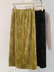 Váy Chữ a Nhung Họa Tiết Hoa Cạp Cao Cho Nữ Mùa Đông Váy Midi Cạp Cao Dáng Rộng Màu Trơn Chất Liệu Khác