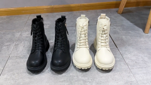 Falimottype)Size35-40 womens autumn and winter solid color side zipper leather short boots with raised inner sole thick leather boots