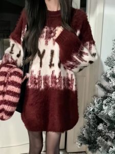 Áo len lông gấu BINKAFENNY cổ tròn tay dài dày ấm áp dáng dài thời trang