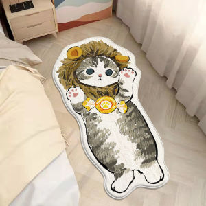 VIKAMA Cute Cat-Shaped Rug Plush Shaggy Floor Mat for Kids Bedrooms and Nurseries Non-Slip Design Ideal for Bedside Use