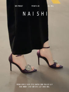 NAISHI | Elegant Satin Crystal Buckle Pointed Toe Stiletto Heels