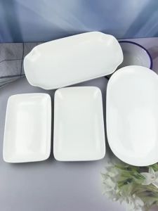 จานเซรามิค จานเปลเหลี่ยม สีขาว 4 แบบ (5x8, 5.3x8.6, 6.6x12, 6.6x11.8) มีให้เลือก