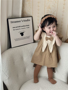 Korean Style Baby Girls School Uniform Dress Short Sleeve Princess Skirt Cotton Polyester Blend Summer Infant Fashionable Dress