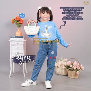 KYRA SET KIDS#2 - SETELAN ANAK PEREMPUAN ATASAN DAN BAWAHAN CELANA JEANS BY NIA RUMAISHA || MAT. ATASAN COTTON COMBAD || BAWAHAN CELANA JEANS PINGGANG FULL KERUT