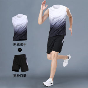 Quick Dry Running Vest Mens Summer Ice Silk Sports Set Professional Equipment Sleeveless T-Shirt Training Fitness Clothes