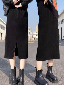 กระโปรงทรงเอเอวสูงผ้าฟูมีซิปสำหรับผู้หญิง สไตล์เกาหลี ทรงตรง ความยาวปานกลาง เอวยางยืด กระโปรงทรงเอ ฤดูใบไม้ผลิ ฤดูใบไม้ร่วง ฤดูหนาว
