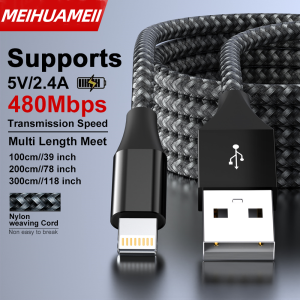 MFi Certified USB A To Lightning Fast Charging USB Cable Nylon Braided Wire USB Charger Data Cable for iPhone 11 12 13 14 Pro XS