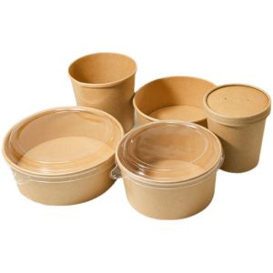 Thickened Paper Fruit Packaging Box Disposable Salad Bowl with Lid Commercial Use Cut Fruit Box round Shape Chinese Origin