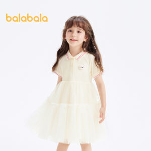 Balabala 2024 สำหรับเด็กชุดเดรสหน้าร้อนสำหรับสาวๆอ่อนโยน ขี้ผึ้งอ่อนนุ่มผ้าตาข่าย