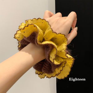 Double Layer Knitted Rabbit Fur Hair Ties for Women Bohemian Style Wave Dot Patterned Hair Bands for Bun Hairstyling