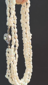 [ Woosilver ] Vòng Cổ 3 Sợi Trai Gạo Ánh Trắng Hồng Tự Nhiên - Secondhand - NTG269