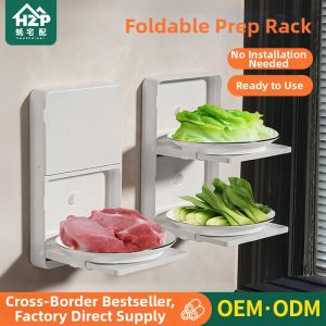 Folding Wall-mounted Kitchen Storage Rack for Vegetable Preparation