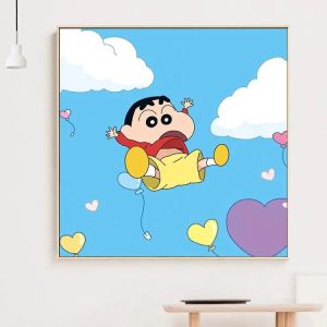 Cross Stitch Kit ปักลายการ์ตูน Crayon Shinchan ลวดลายเรียบง่าย สวยงาม เหมาะสำหรับห้องนอนและห้องนั่งเล่น สีขาว ลายการ์ตูน