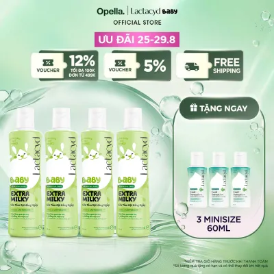 Bộ 4 chai Sữa Tắm Gội Trẻ Em Lactacyd Baby Extra Milky Làm Sạch Dịu Nhẹ và Dưỡng Ẩm Vượt Trội 250ml/chai