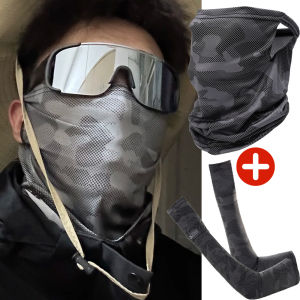 ชุดปั่นจักรยาน2ชิ้น/เซ็ตใส่ได้ทั้งชายและหญิงผ้าไอซ์ซิลค์ลายพรางปลอกแขนหน้ากาก Bandana ระบายอากาศได้ดีชุดป้องกัน UV จากแสงแดดยางยืด