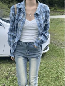 Áo Sơ Mi Kẻ Caro Cổ Polo Dài Tay Dáng Rộng Thoải Mái Cho Nam Và Nữ Mùa Thu Mới Về Phong Cách Công Sở Chất Liệu Polyester