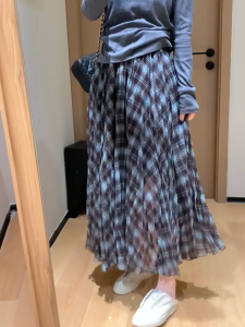 MANMI | Vintage Checkered Loose A-Line Dress Flared Long Skirt