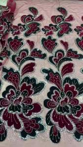 Nigerian Velvet Embroidery Lace Fabric African French Sequin Beaded Tulle Dress Sewing New 2026 AT2931