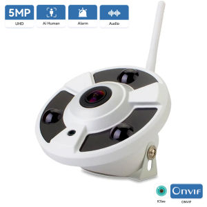5MP Wifi Camera 1.7MM Fisheye Lens Panoramic H.265X ONVIF Wireless/Wired Camera Audio Record Motion Detection XMeye Cloud ICsee