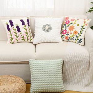 BUYNOW Chenille Botanical Embroidered Pillowcase Idyllic Fresh Living Room Sofa Cushion Cover Home Party Bedroom Saddle Decor
