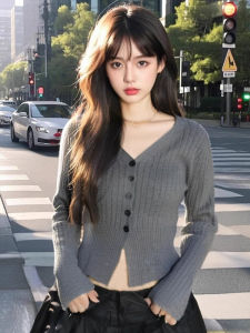 Spring 2025 Korean Style V-Neck Single Button Long Sleeve Knitted Open Cardigan Sweater Womens Fashion Ageless Versatile Outerwear