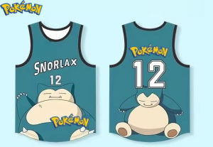 Bandai | Pokemon Snorlax 12 Basketball Jersey - Sleeveless Tank Top Anime Streetwear for Men Women Kids Breathable Summer Sports Vest
