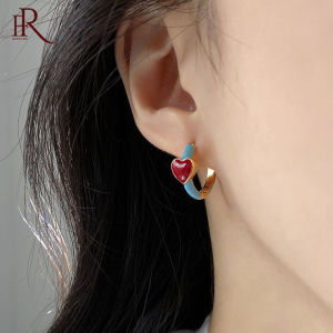 Frascati Korean Sweet Red Heart-Shaped Hoop Earrings For Women Girls Fashion Jewelry Party Elegant Accessories