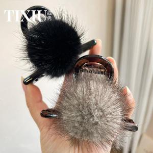 Kẹp Tóc Lông Mèo Dễ Thương Thời Trang Mới 2023 Kẹp Tóc Nửa Đầu Hình Quả Bóng Lông Cừu Sang Trọng Nhẹ Nhàng Phong Cách Hàn Quốc