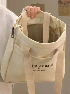 Casual Canvas Tote Bag for Women College Students Summer New Style Single Shoulder Bag Commuting Class Large Capacity Tote Bag