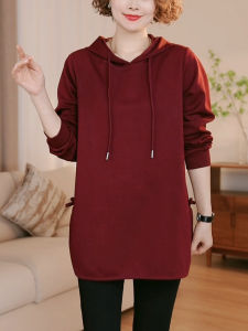 เสื้อสเวตเตอร์มีฮู้ดยาวปานกลางทรงหลวมสำหรับผู้หญิง เสื้อคลุมกันหนาวแบบลำลอง ปกติ ฤดูใบไม้ผลิ ฤดูใบไม้ร่วง ฤดูหนาว สไตล์เกาหลี