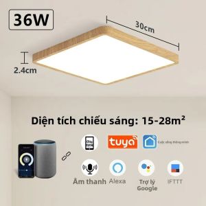 Tuya Thông Minh Đèn Trần 36W Hạt Gỗ Thiết Kế Vuông LED Ánh Sáng Trần Với Alexa Google Điều Khiển Bằng Giọng Nói Cho Nhà