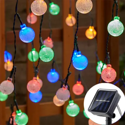 Solar Power 20/50/100 LED Crystal Ball Festoon Light String Wedding Garland Fairy Lamp Holiday Outdoor Patio Yard Decoration