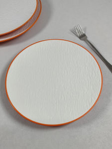 High End Japanese Style round Dinner Plate Resin Melamine Commercial Use BBQ Hotpot Western Cuisine Dish Orange White Color