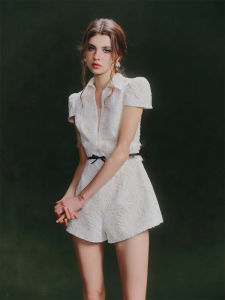 Lace Trimmed French Style Collar Jumpsuit Shorts