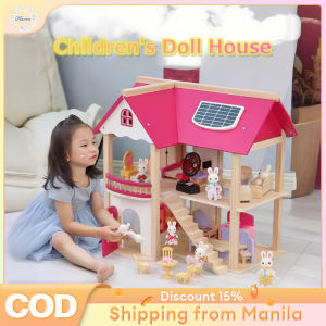 Creative DIY Wooden Doll House Kit Assemble Pink Villa with Mini Furniture Ideal Gift Toy for Girls