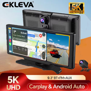 EKLEVA 5K Dash Cam 9.3" Touchscreen Wireless CarPlay Android Auto 5G WiFi Navigation Night Vision Loop Recording Rearview Mirror
