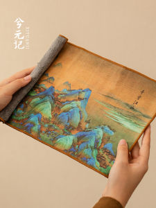 High-End Double-Sided Tea Towel Absorbent Suede Fabric Tea Table Cloth Zen Style Thousand Miles of Mountains Tea Ceremony Mat