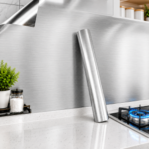 Giấy Dán Tường Giả Thép Không Gỉ Vinyl Tự Dính Chống Thấm Chống Dầu Chống Nhiệt Dùng Để Cải Tạo Tường Nhà Bếp Và Che Khuyết Điểm Phong Cách Hiện Đại