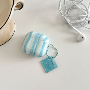 Korean Style Blue White Gradient Stripes Pendant Shockproof Protective Earphone Cover Case for AirPods 1 or 2 3 4 Pro 2