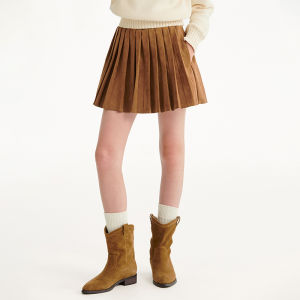 LOVESASAKIDS | Stylish Pink Beige Brown Suede Inspired Pleated Mini Skirt