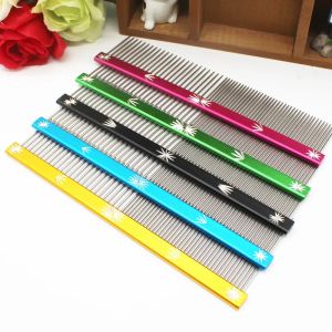 HBESTY 20cm Pet Stainless Steel Compact Colors Comb Dog Large Clean Beauty Flat Handle Printed Pet Care Comb