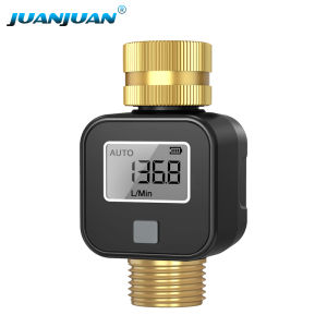 Digital Water Flow Meter 3/4" Inch Brass Inlet Outlet Flowmeter IPX5 Water Consumption and Flow Rate Monitor for Garden Hose