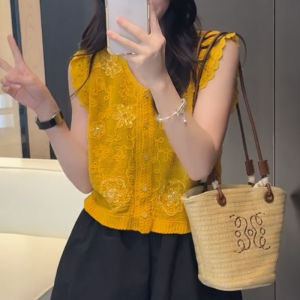 Shalldoer | French V-neck Embroidered Sequin Sleeveless Tank Top Women Summer New Style Small Shirt Elegant Casual Fashion Pure Color