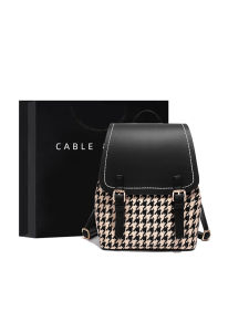 Cable&Kitty Womens Large Capacity Travel Backpack 2024 New Style Fashionable Plaid Design Canvas Material Magnetic Buckle Closure