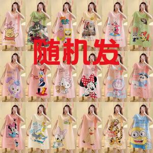 Váy Ngủ Mùa Hè Bằng Lụa Băng Modal Mỏng Có Đệm Ngực Tay Ngắn in Họa Tiết Mặc Ở Nhà Cho Nữ